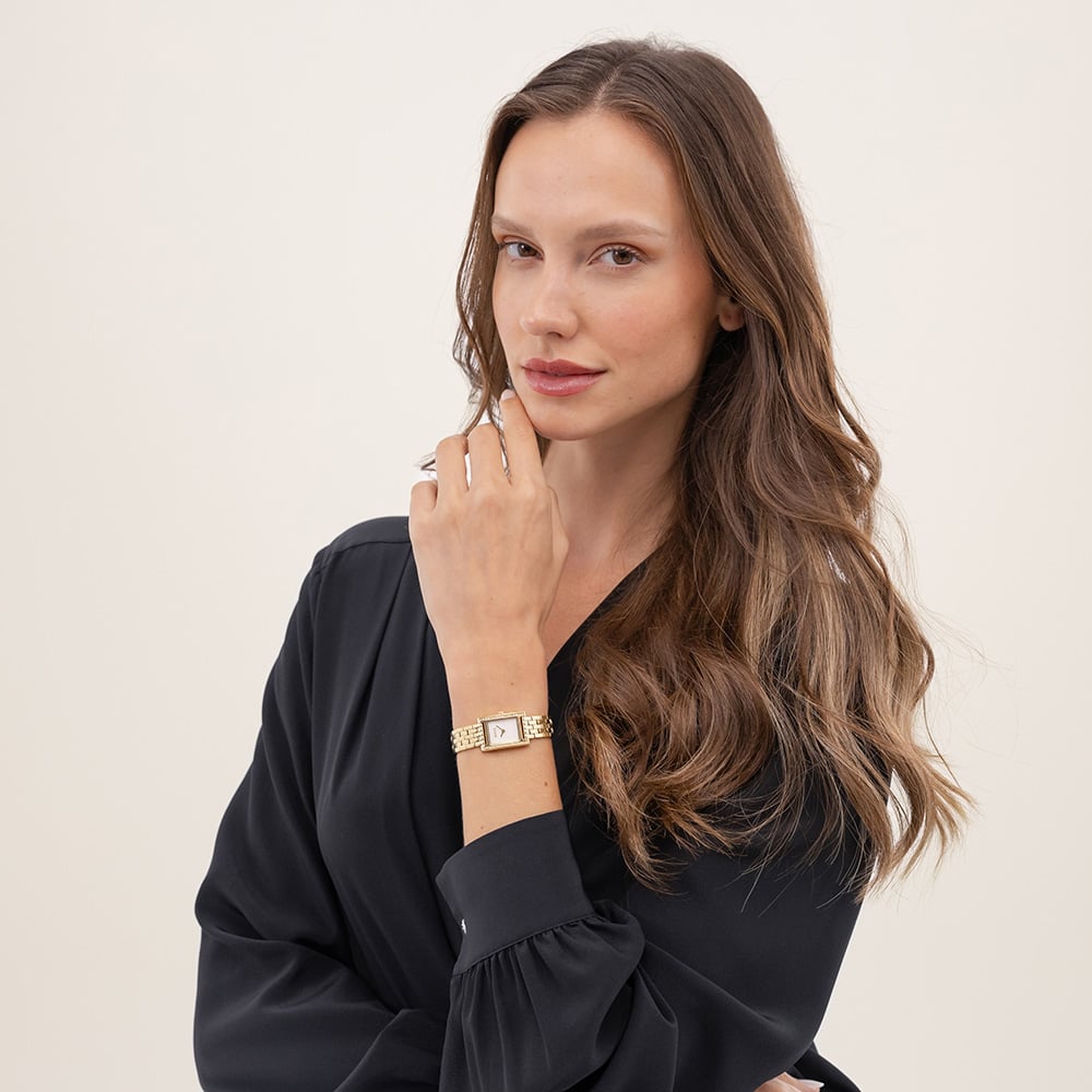 BOSS Ladies Lucy Precious Gold Tone Crystal Rectangle Watch 1502815
