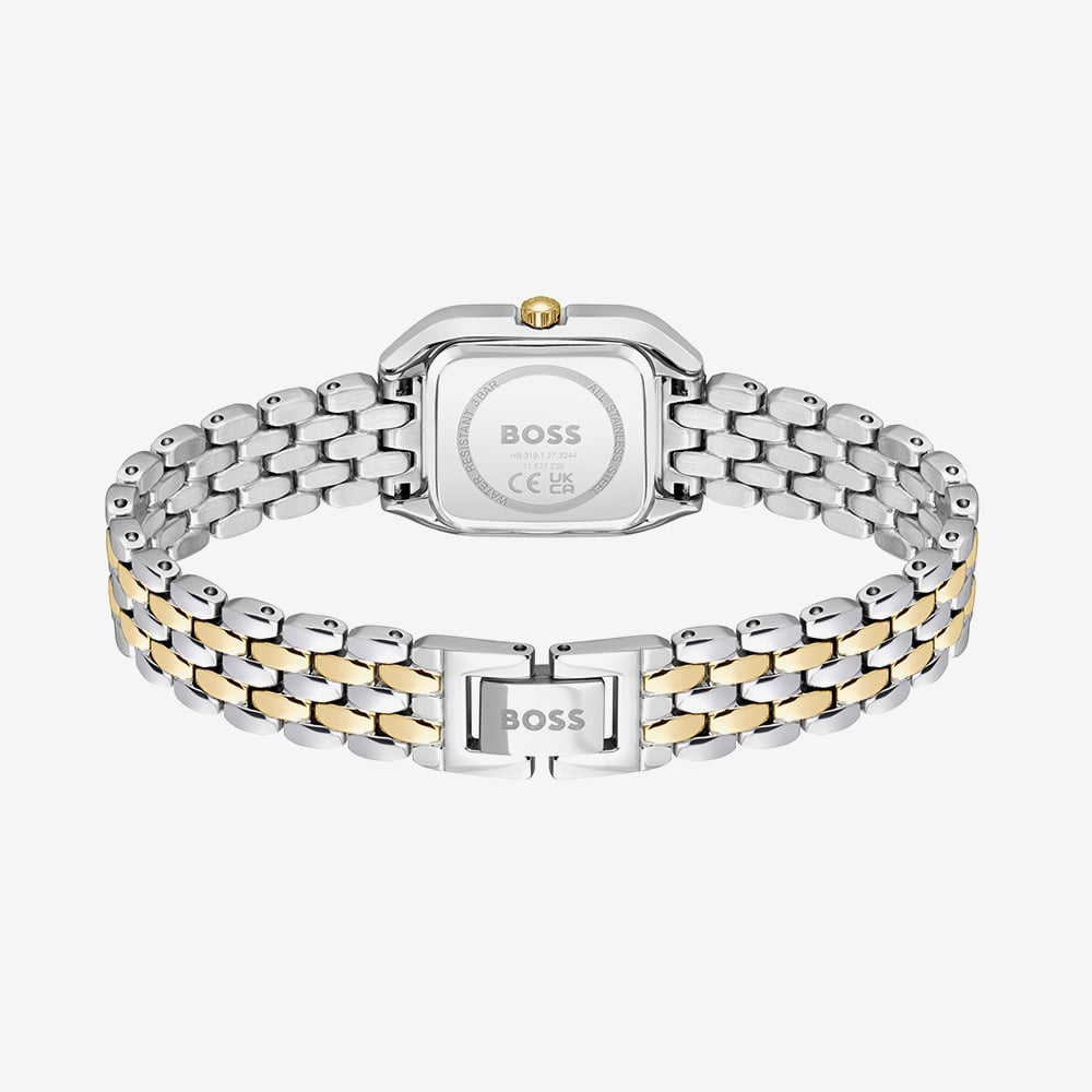 BOSS Ladies Mae Petite Two Tone Rectangle Green Dial Watch 1502822