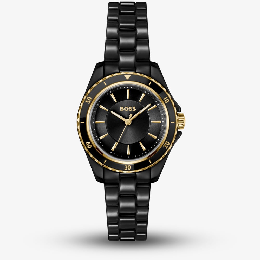 BOSS Ladies Sage Aqua Black Ceramic Bracelet Watch 1502851