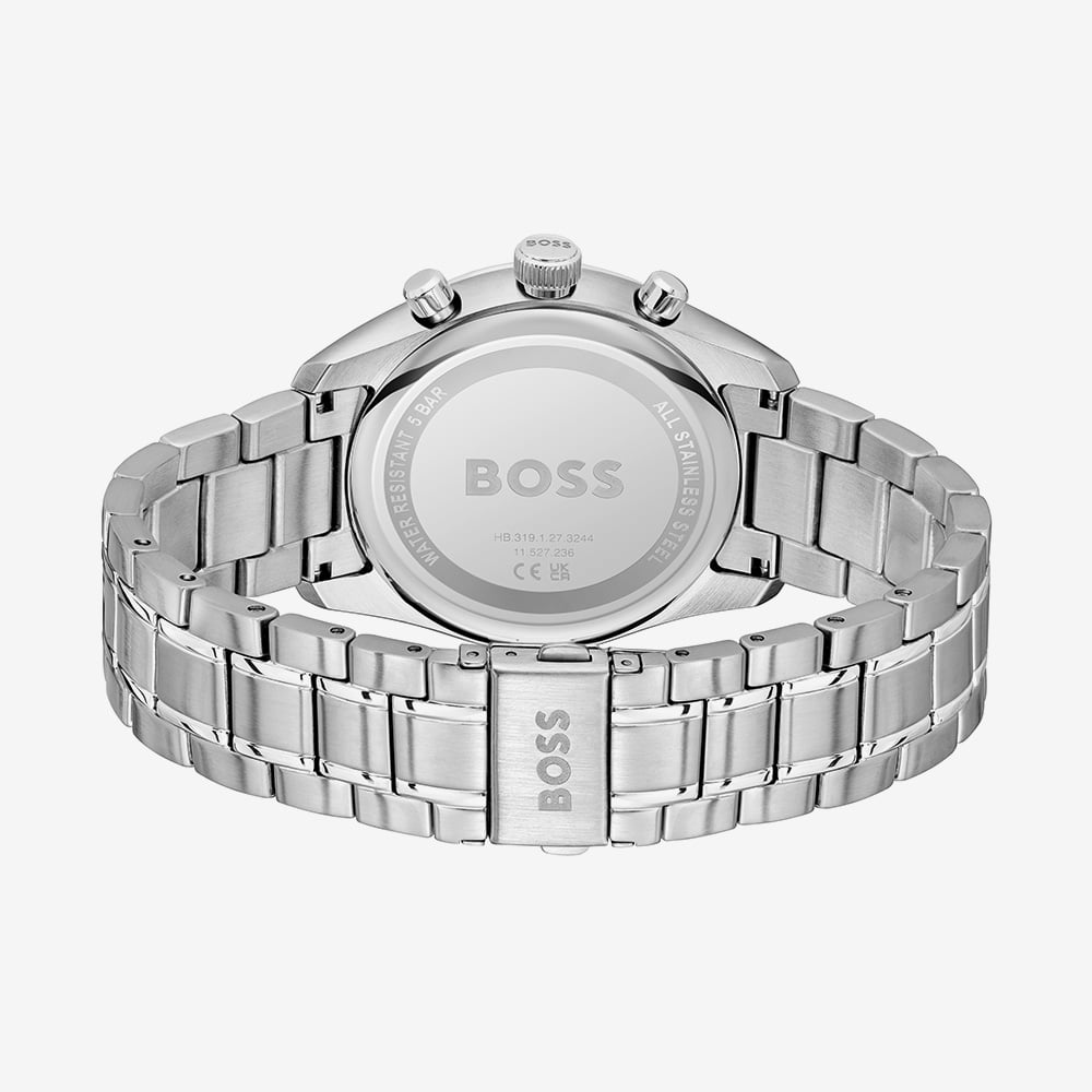 BOSS Mens Grand Prix 44 Silver Tone Green Dial Watch 1514266