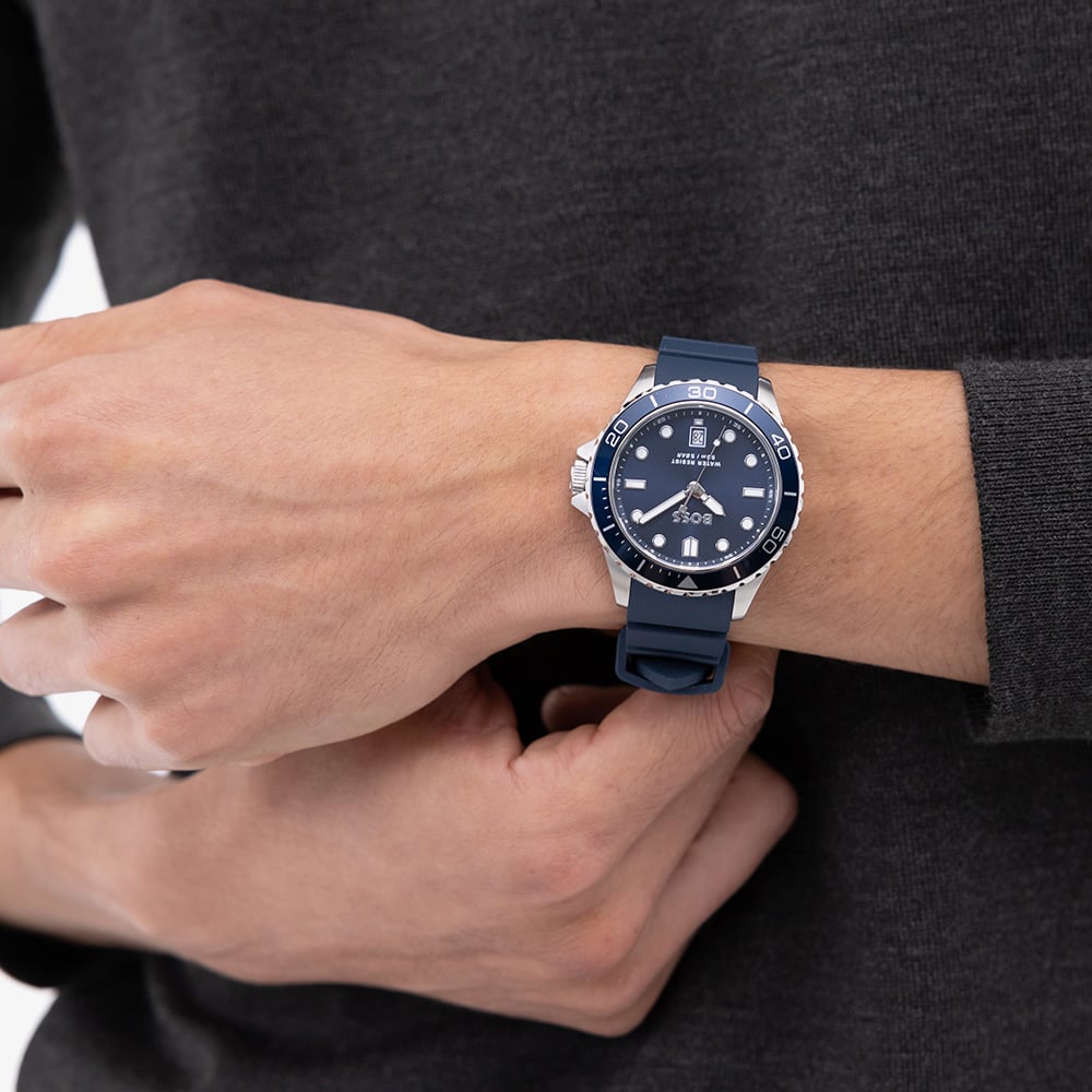 BOSS Mens Troper Sport Blue Rubber Strap Watch 1514292