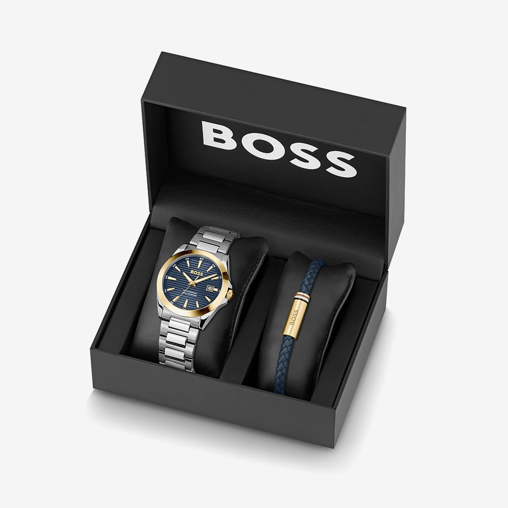 BOSS Mens Strike Blue Dial Watch & Bracelet Set 1570191