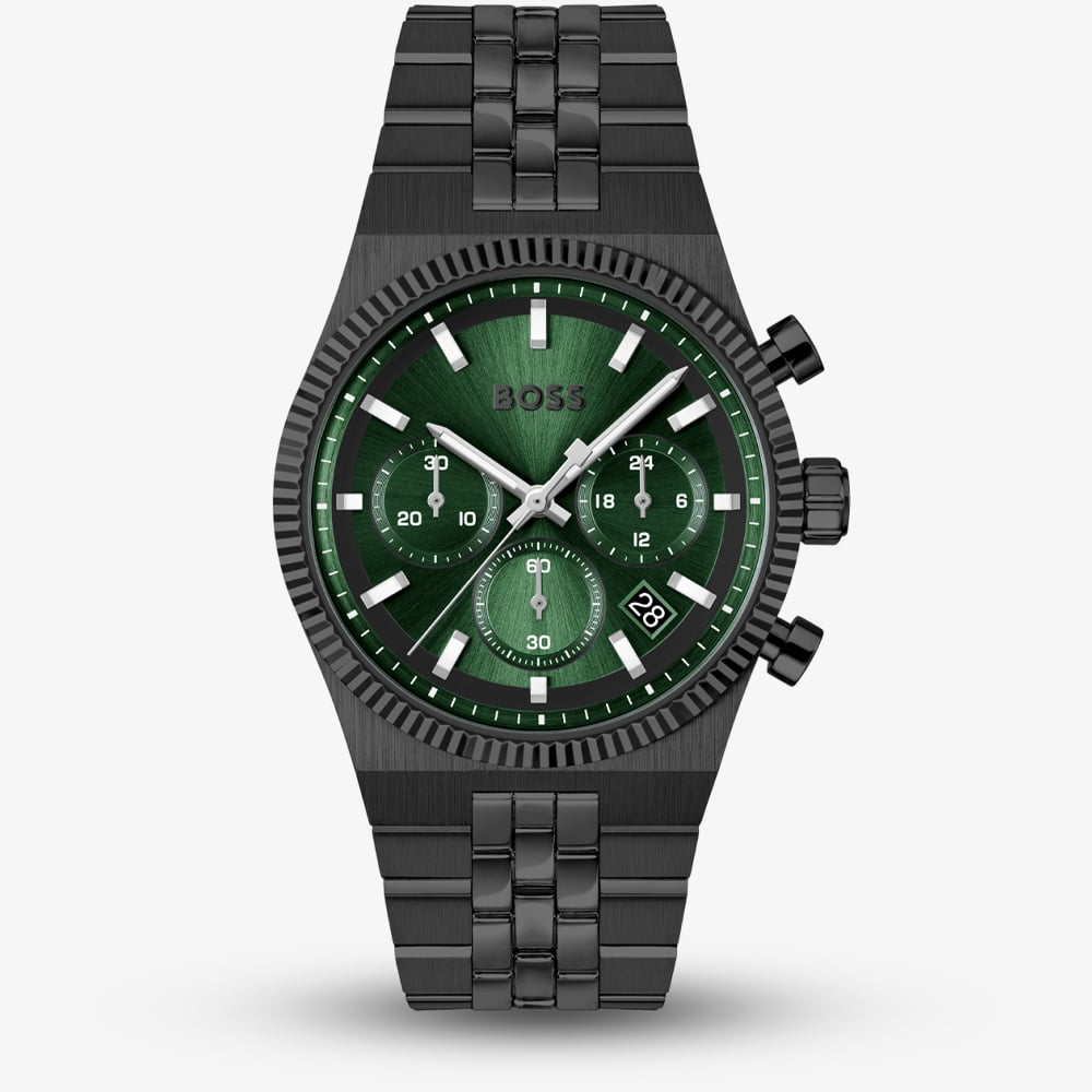 BOSS Mens Candor Prime Chronograph Green &amp; Black Bracelet Watch 1514308