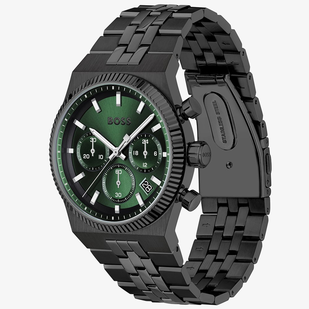 BOSS Mens Candor Prime Chronograph Green & Black Bracelet Watch 1514308