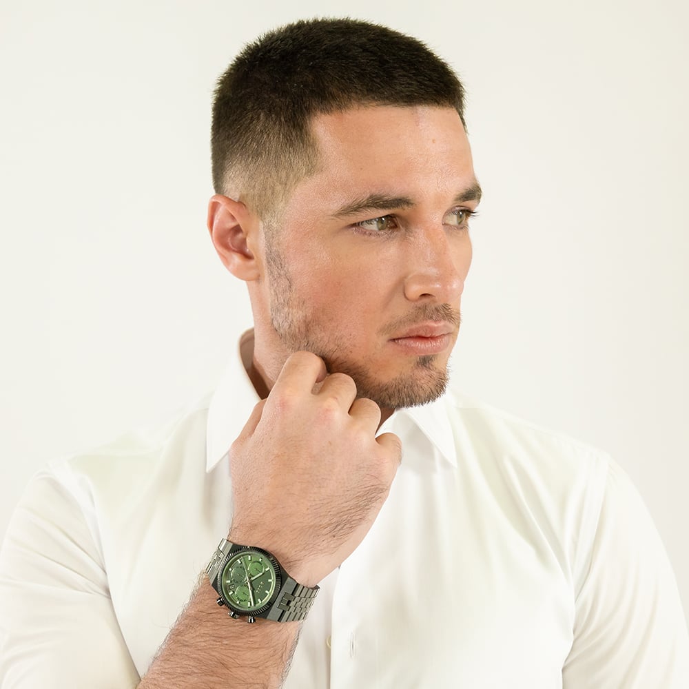BOSS Mens Candor Prime Chronograph Green & Black Bracelet Watch 1514308