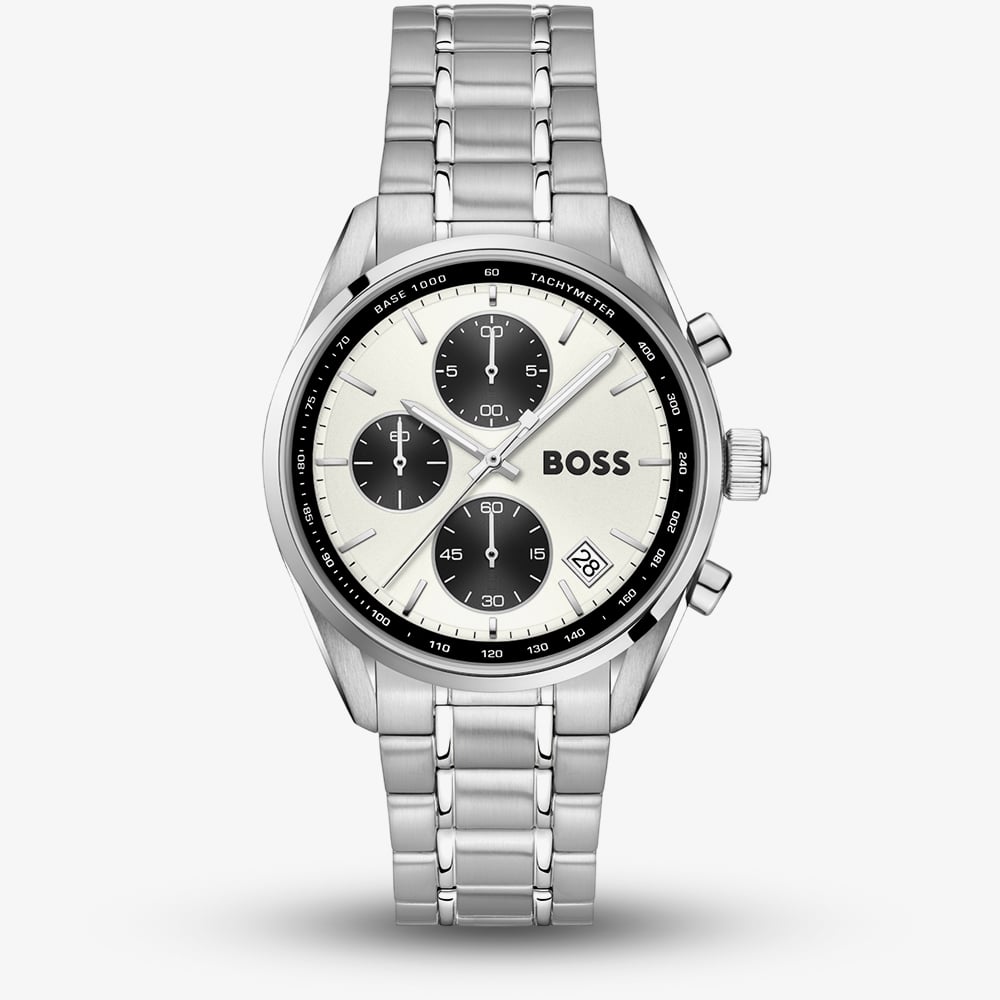 BOSS Mens Grand Prix Chronograph White Dial Bracelet Watch 1514362