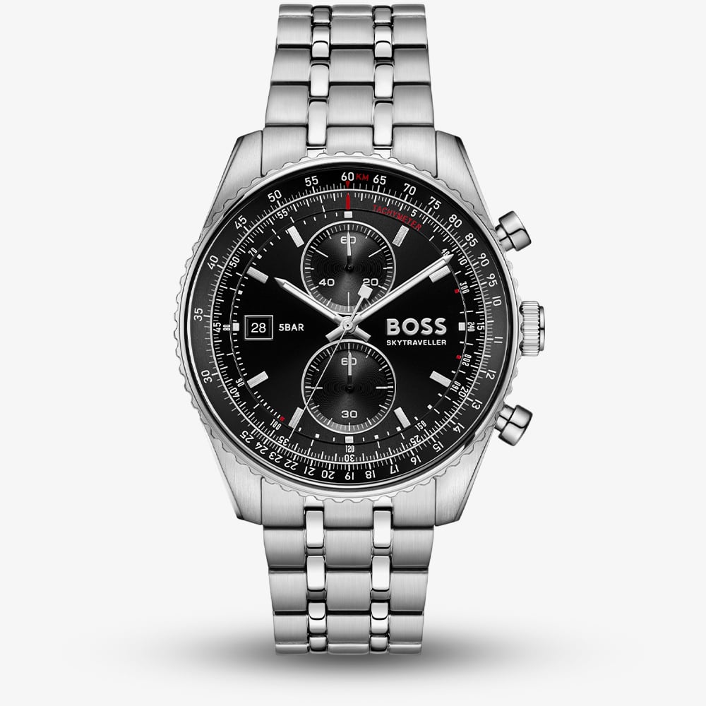 BOSS Mens Skytraveller Chronograph Black Dial Bracelet Watch 1514349