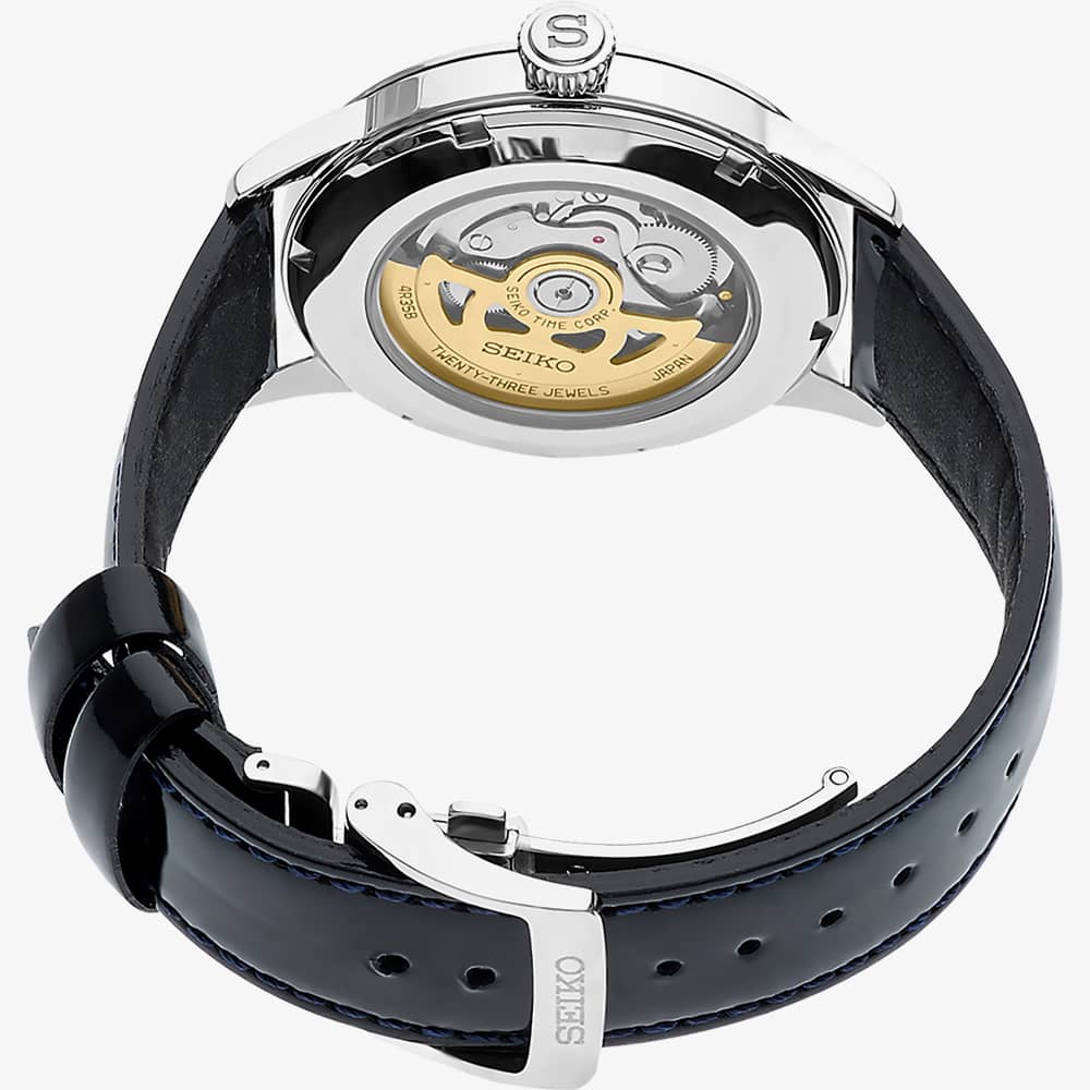 Seiko Mens Presage Cocktail Automatic Blue Leather Strap Watch SRPB43J1