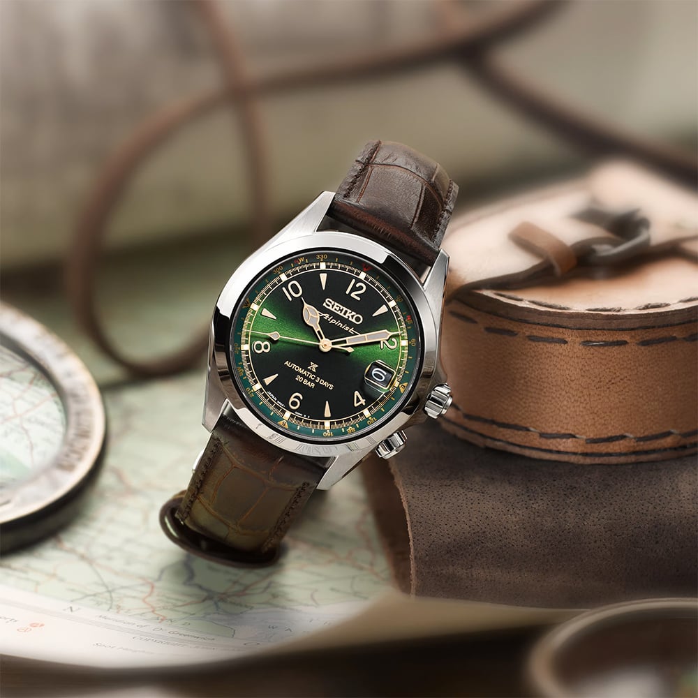Seiko Mens Prospex Alpinist 'Classic Pine' Green Automatic Leather Strap Watch SPB507J1