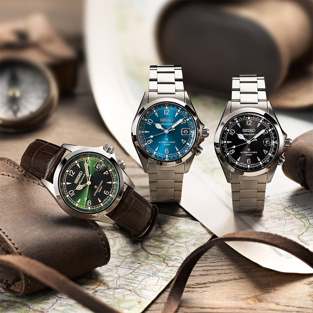 Seiko Mens Prospex Alpinist 'Classic Pine' Green Automatic Leather Strap Watch SPB507J1