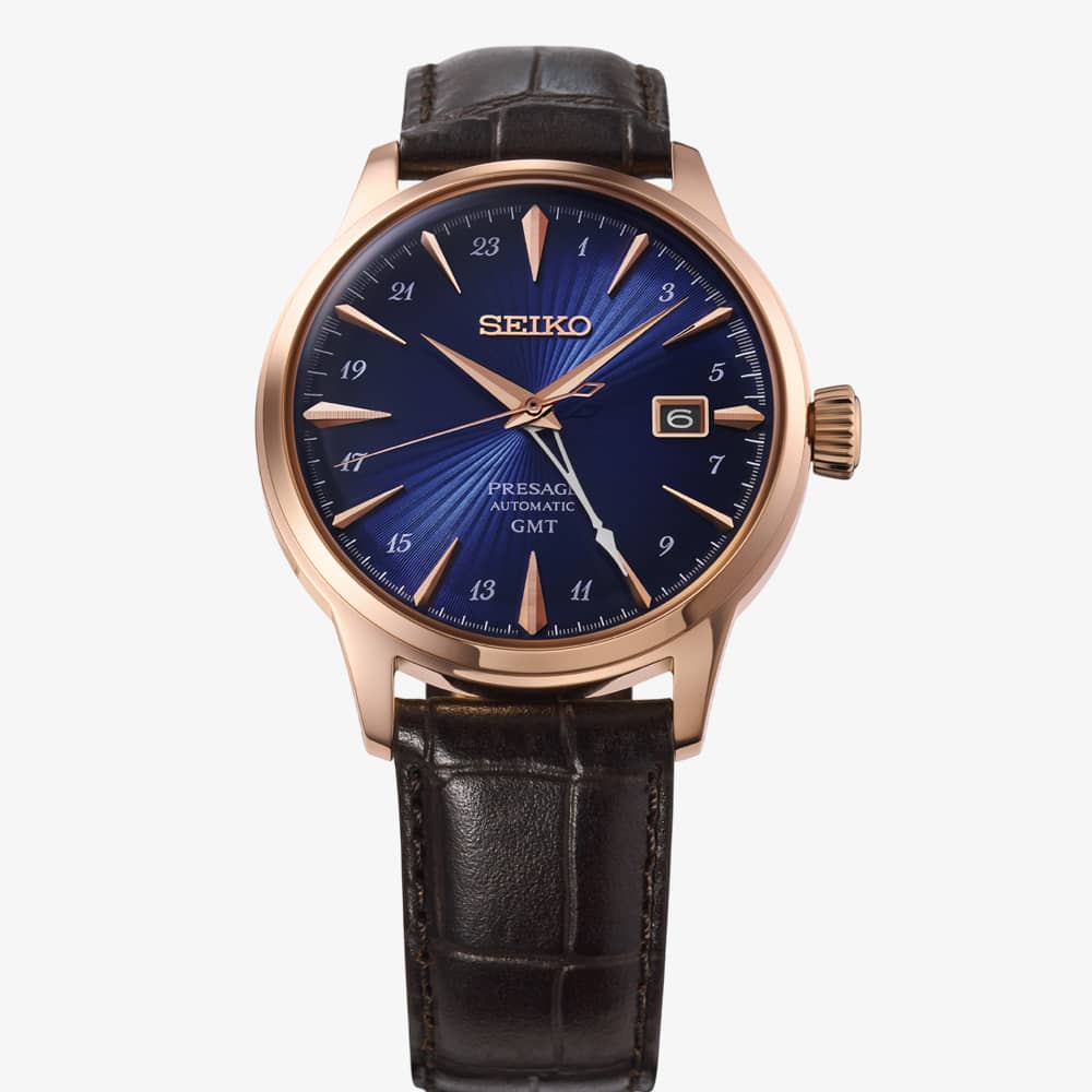  Seiko Mens Presage Cocktail Time 'Manhattan' Brown Dial Leather Strap Watch SRPB46J1