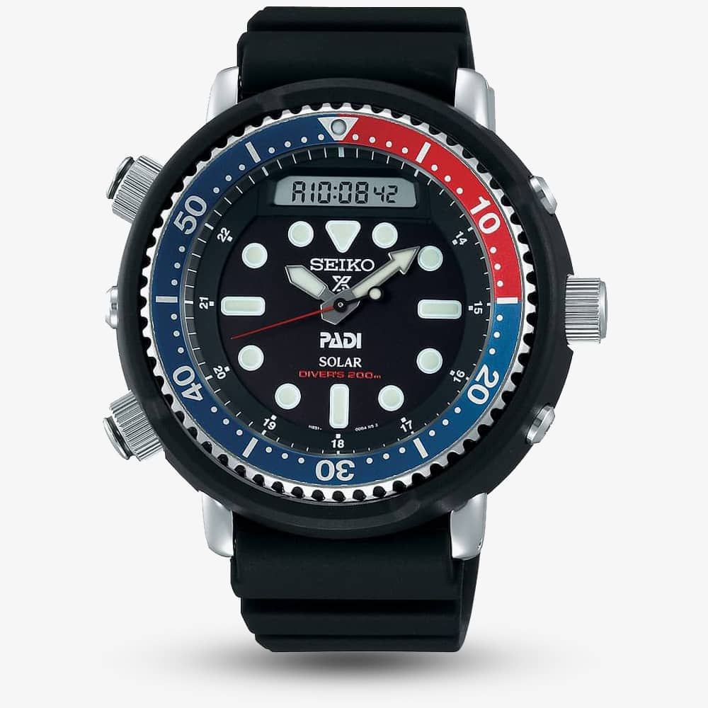 Product photograph of Seiko Mens Prospex Padi Solar Black Dial Rubber Strap Watch Snj027p1 from The Jewel Hut