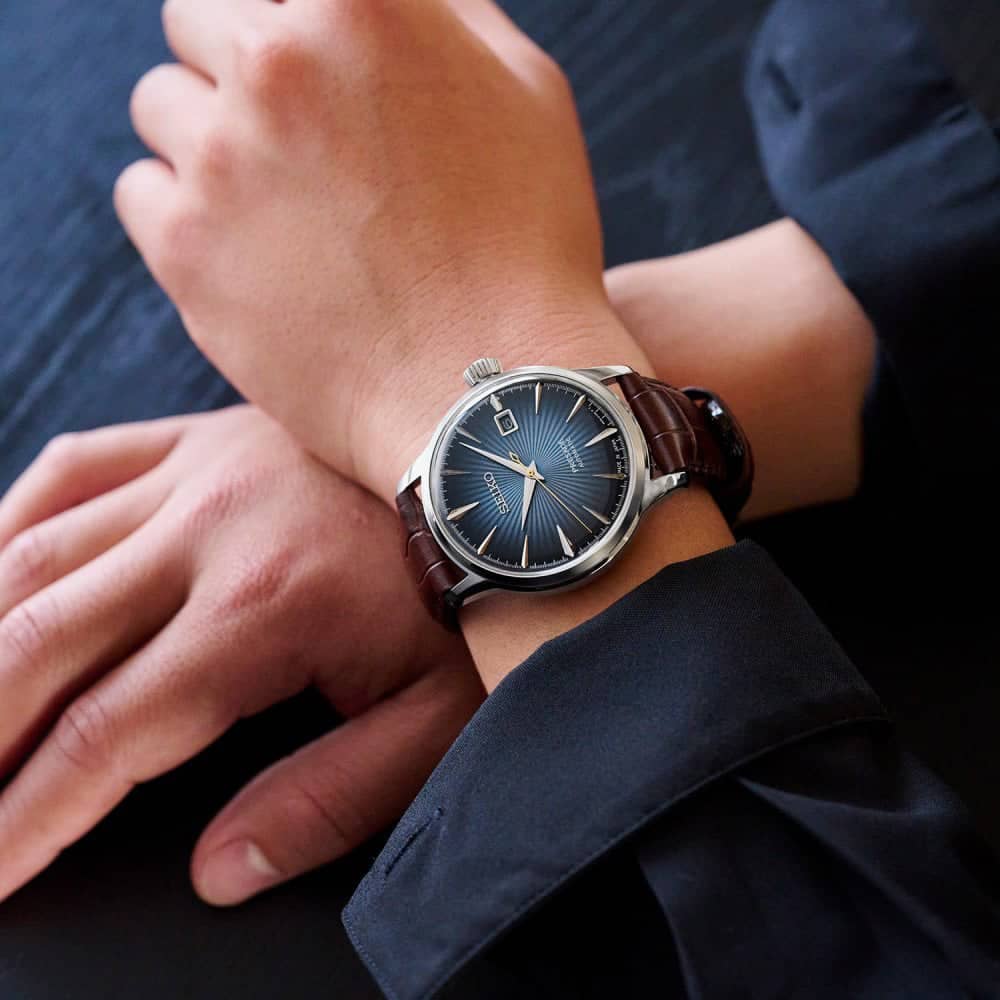 Seiko Mens Presage Midnight Blue Moon Cocktail Time Watch SRPK15J1