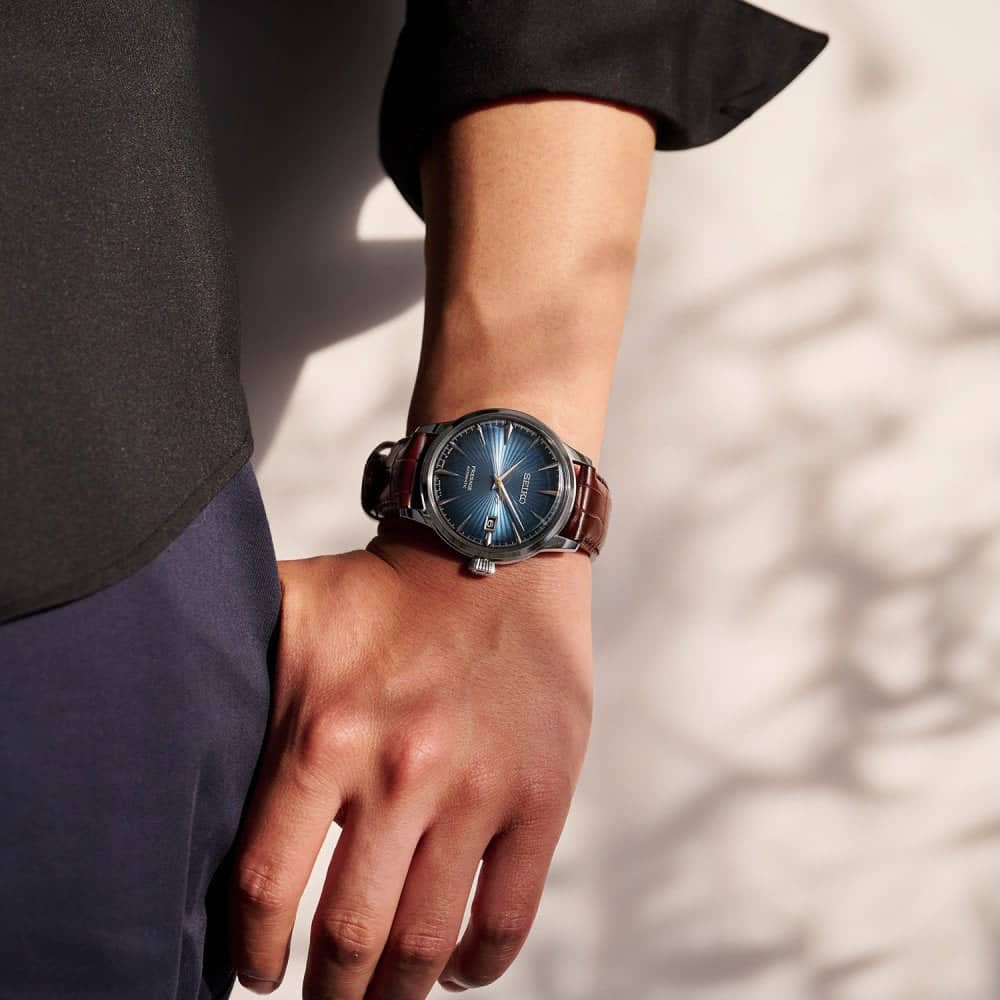 Seiko Mens Presage Midnight Blue Moon Cocktail Time Watch SRPK15J1