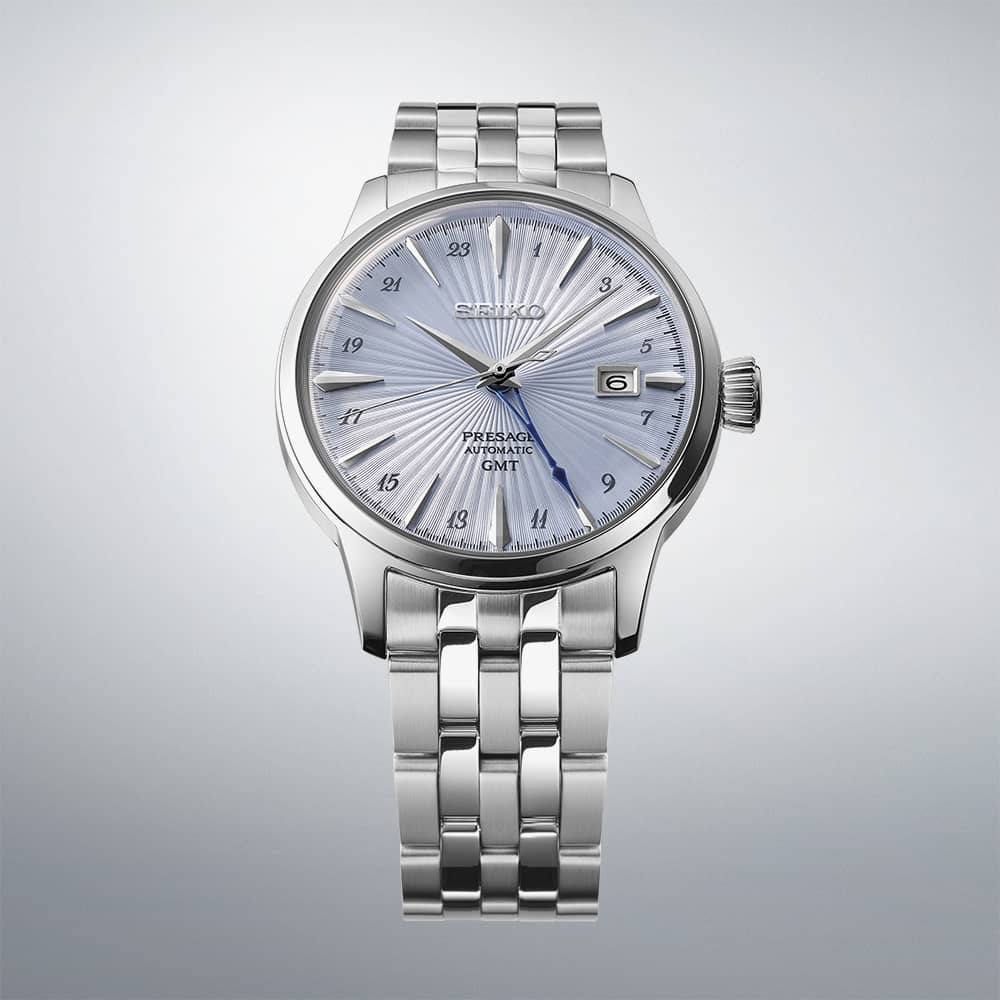 Seiko Presage Skydiving Light Blue Cocktail Time GMT Watch SSK037J1