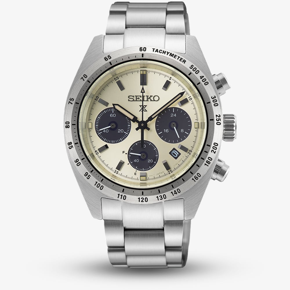 Click to view product details and reviews for Seiko Mens Limited Edition Prospex Speedtimer Motoring European Exclusive Cream Bracelet Watch Ssc959p1.
