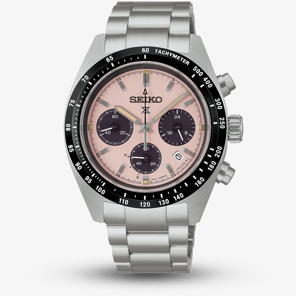 Seiko Mens Prospex Speedtimer Youngtimer Pale Pink Bracelet Watch SSC963P1