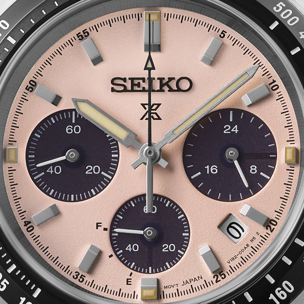 Seiko Mens Prospex Speedtimer Youngtimer Pale Pink Bracelet Watch SSC963P1