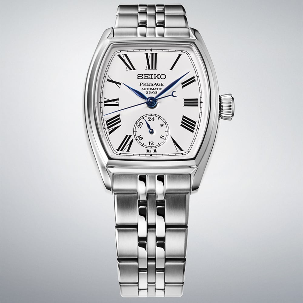 Seiko Mens Presage Classic Series Enamel Tonneau Bracelet Watch SPB537J1