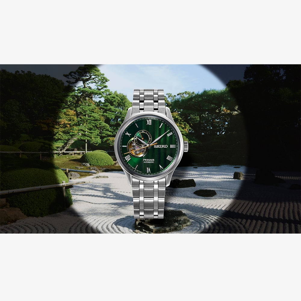 Seiko Mens Presage Japanese Zen Gardens Fern Green Bracelet Watch SSA463J1
