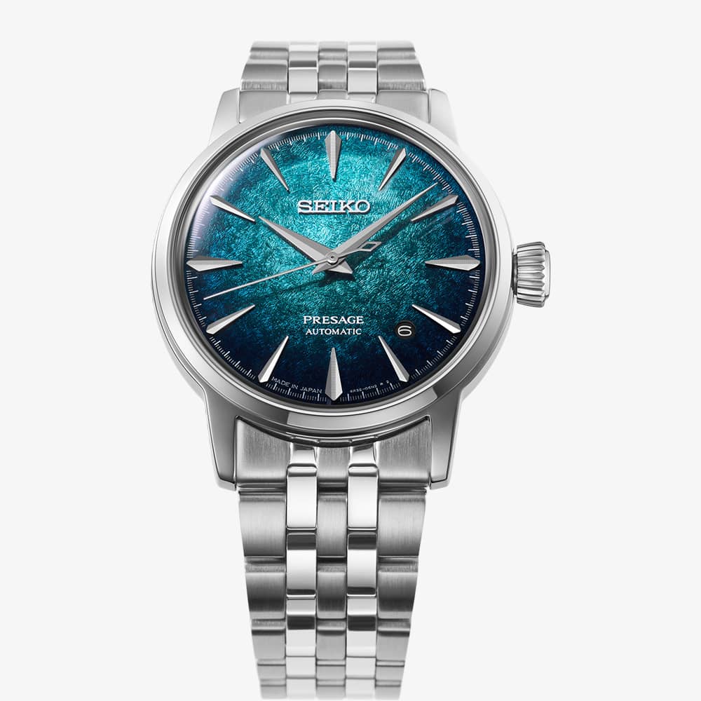 Seiko Mens Presage Cocktail Time 'Emerald Mist' Blue Dial Bracelet Watch HCB001J1