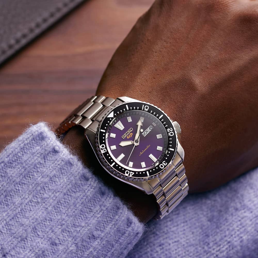 Seiko Mens Limited Edition 5 Sports SKX 145th Anniversary Purple Dial Bracelet Watch HDB003K1