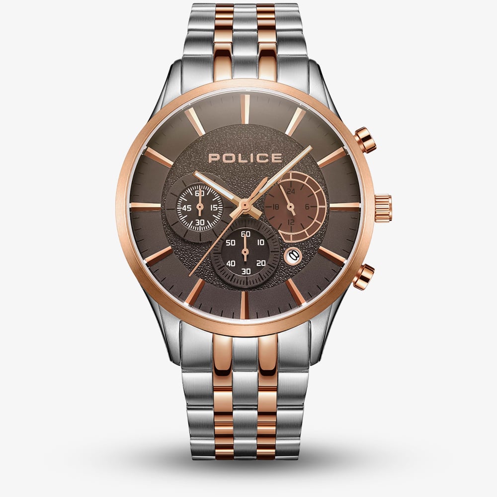 Police Mens Cage Two Tone Brown Dial Chronograph Watch PEWJI2194340