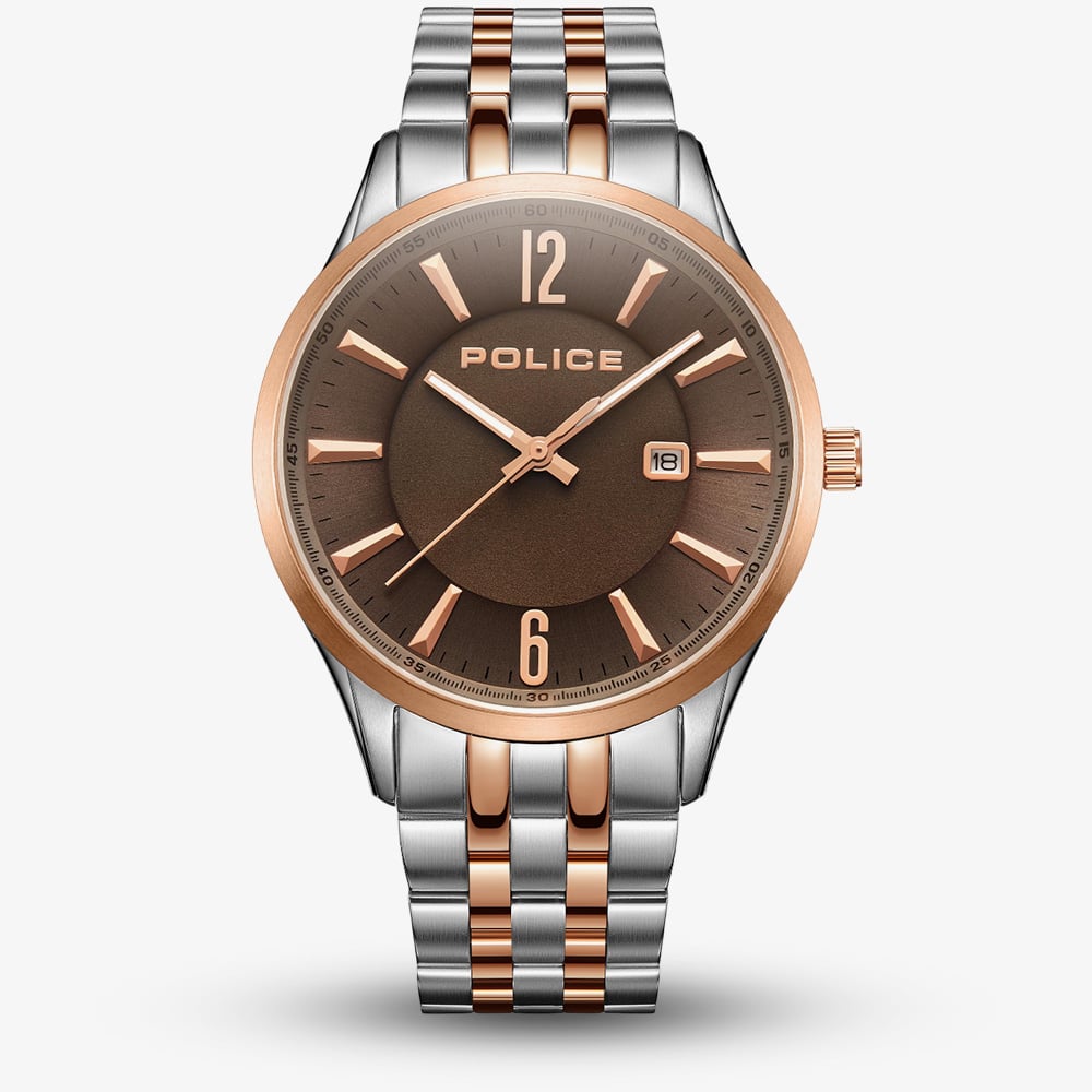 Police Mens Laser Two Tone Brown Dial Watch PEWJH2194441