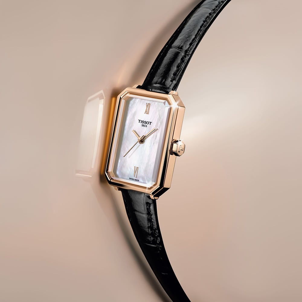 Tissot Ladies SRV Mother Of Pearl Dial Black Leather Strap Watch T160.110.36.113.00