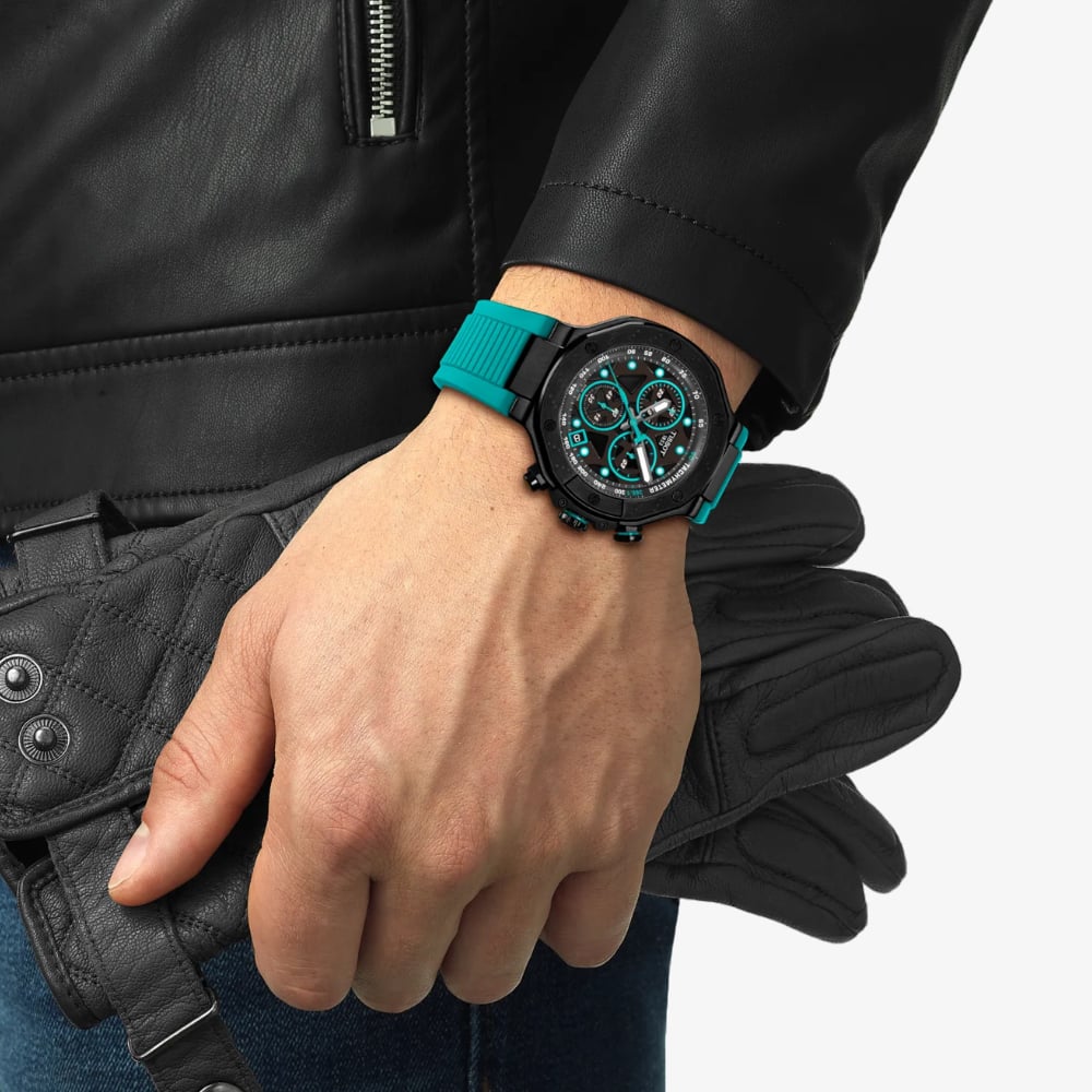 Tissot Mens T-Race Black Chronograph Green Rubber Strap Watch T141.417.37.051.01
