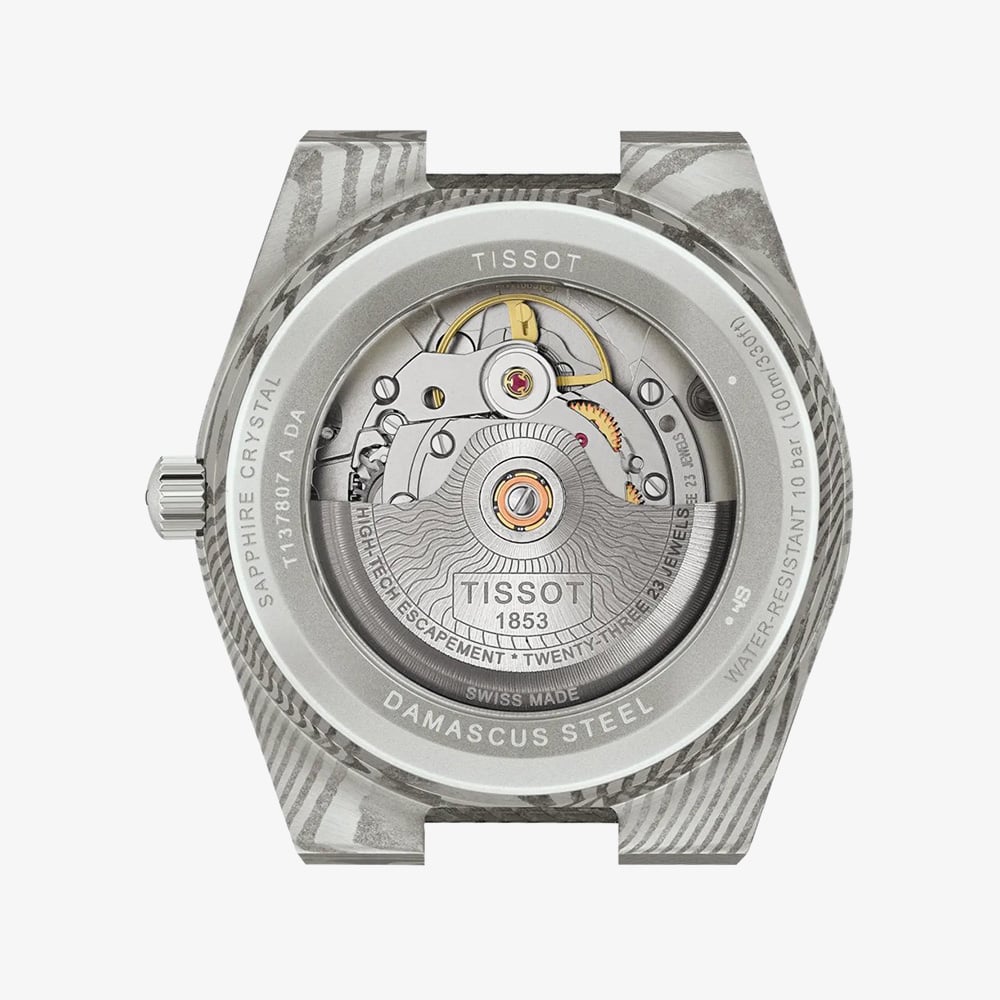 Tissot Mens PRX Damascus Steel Black Leather Strap Watch T137.807.96.081.00