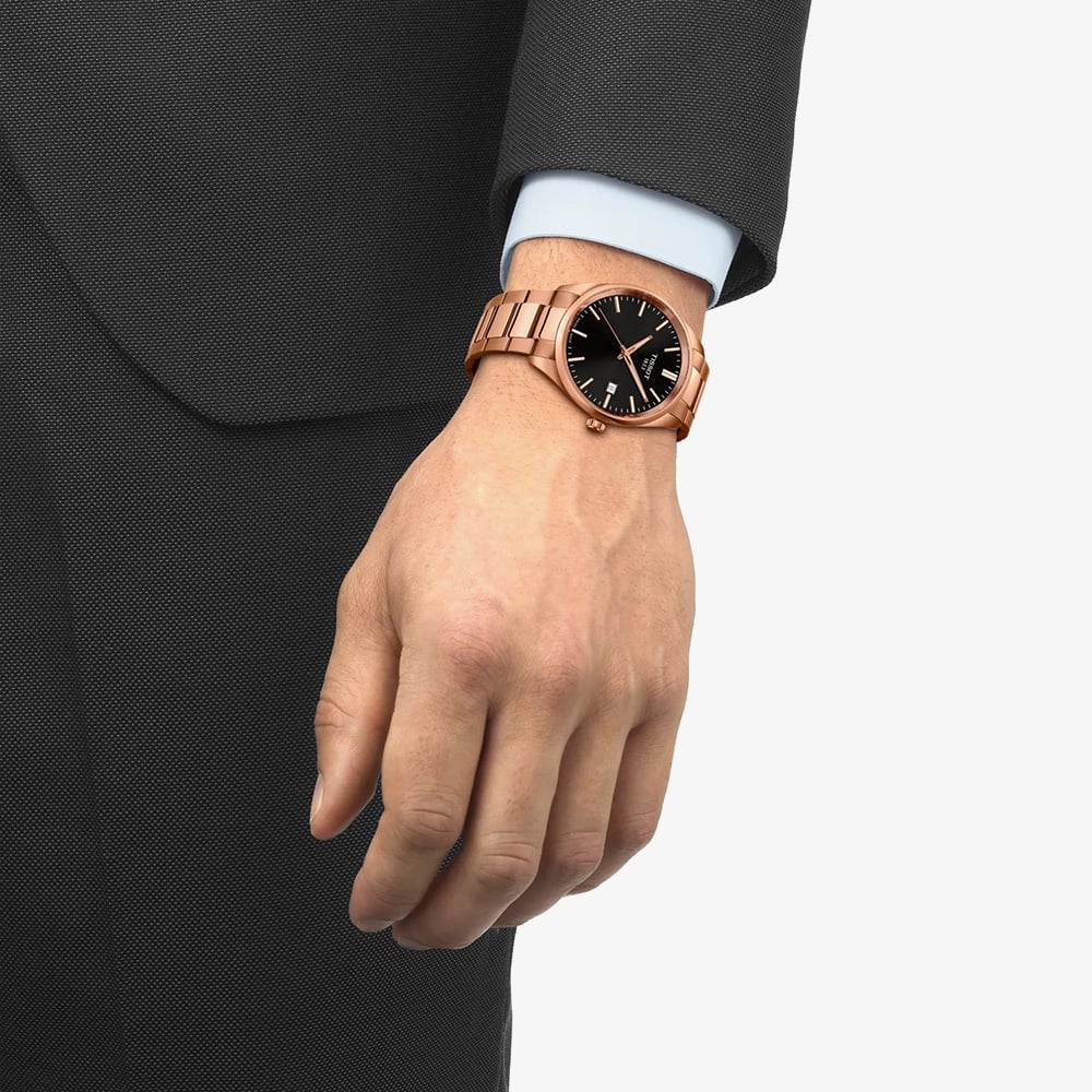 Tissot Mens PR100 Rose Gold Black Dial Date Watch T150.410.33.051.00