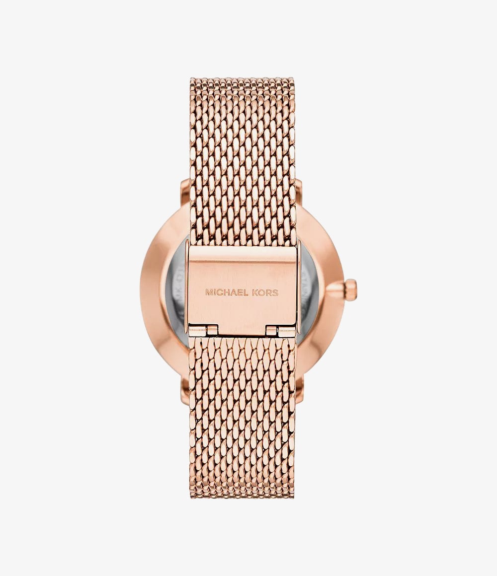 Michael Kors Ladies Pyper Rose Gold Mesh Watch MK4340
