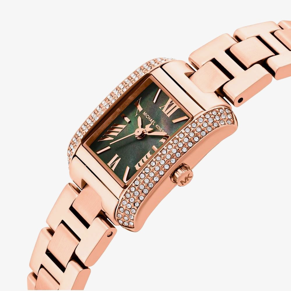 Michael Kors Emery Rose Gold Tone Mother Of Pearl Crystal Watch MK4868