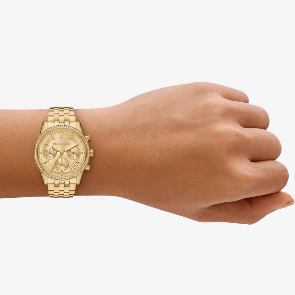 Michael Kors Ladies Mini Bryant Gold Chronograph Watch MK7530