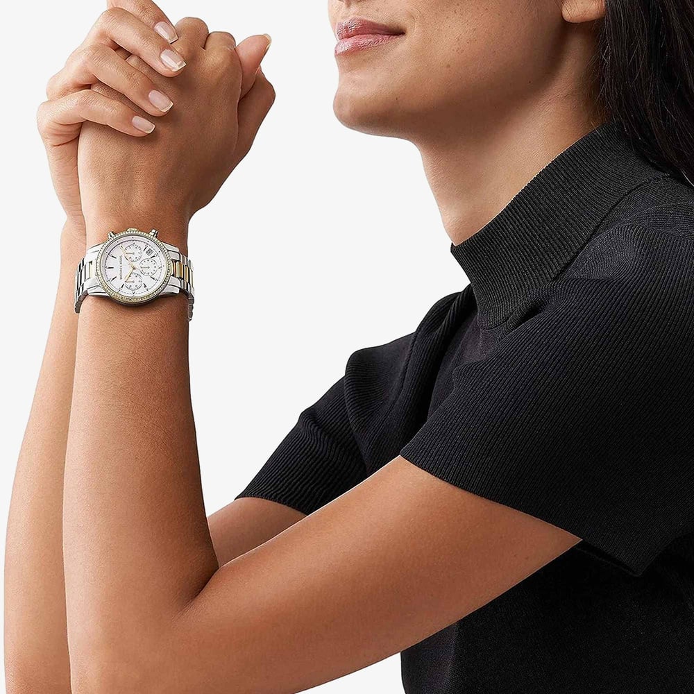 Michael Kors Ladies Bryant Two Tone Chronograph Watch MK6474