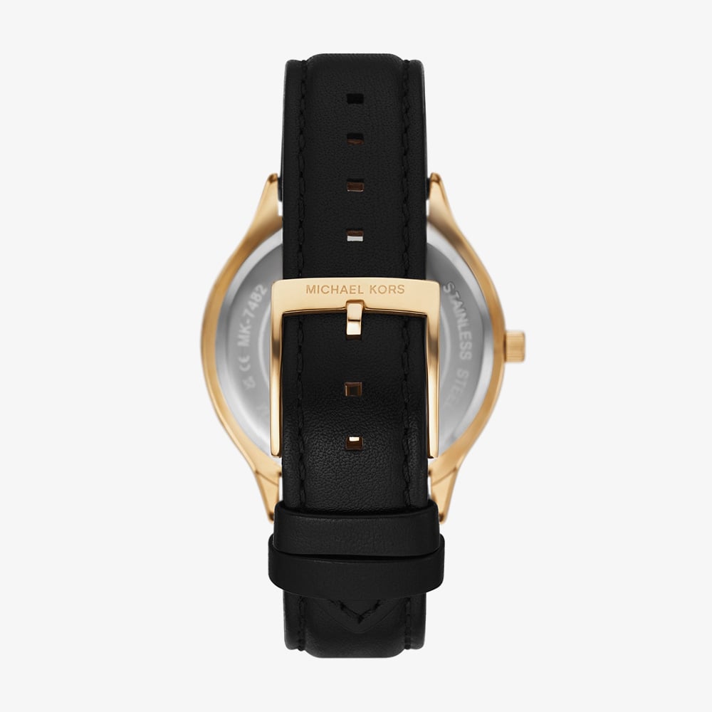 Michael Kors Ladies Slim Runway Black Leather Strap Watch MK7553