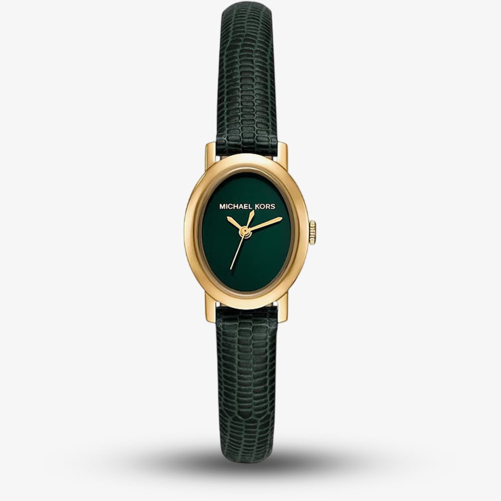 Michael Kors Ladies Green Petite Maude Gold -Tone and Lizard Embossed Leather Watch MK7633