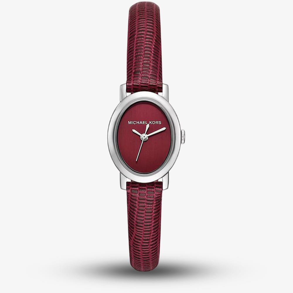 Michael Kors Ladies Red Oxblood Petite Maude Silver -Tone and Lizard Embossed Leather Watch MK7634