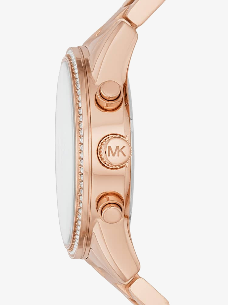 Michael Kors Ladies Bryant Rose Chronograph Dial Rose Gold Plated Bracelet Watch MK6357