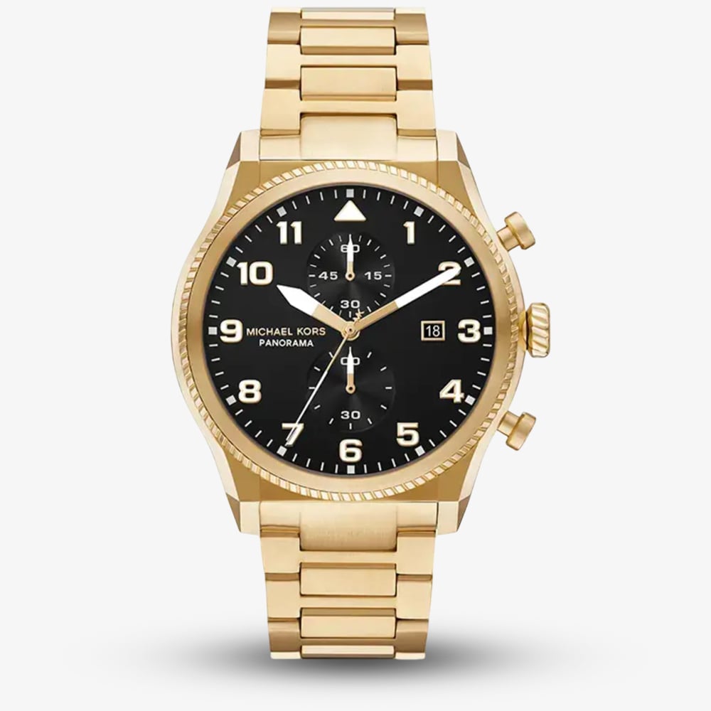 Click to view product details and reviews for Michael Kors Mens Panorama Gold Chronograph Watch Mk9195.