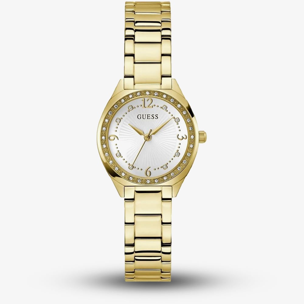 Product photograph of Guess Ladies Charlotte Gold Tone Crystal Watch Gw0767l2 from The Jewel Hut