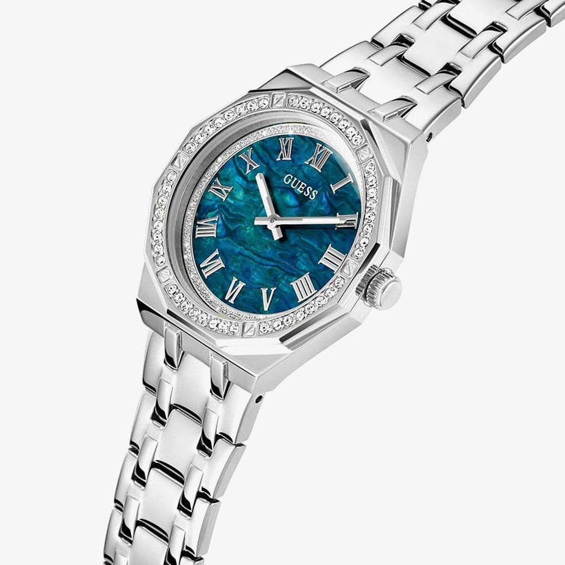 Guess Ladies Desire Blue & Green Mother Of Pearl Crystal Watch GW0770L1