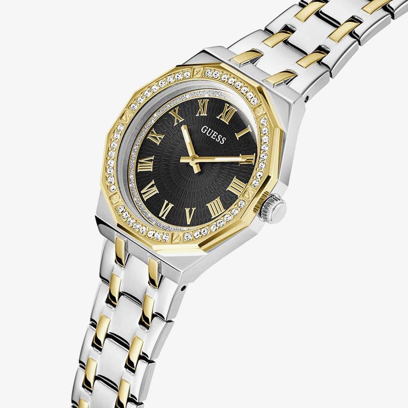 Guess Ladies Desire Two Tone Black Dial Crystal Watch GW0770L4