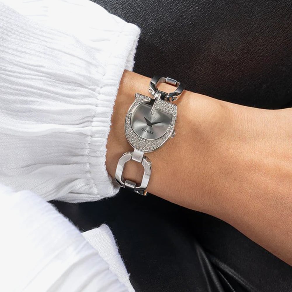 Guess Ladies Gia Silver G Shape Crystal Watch GW0683L1