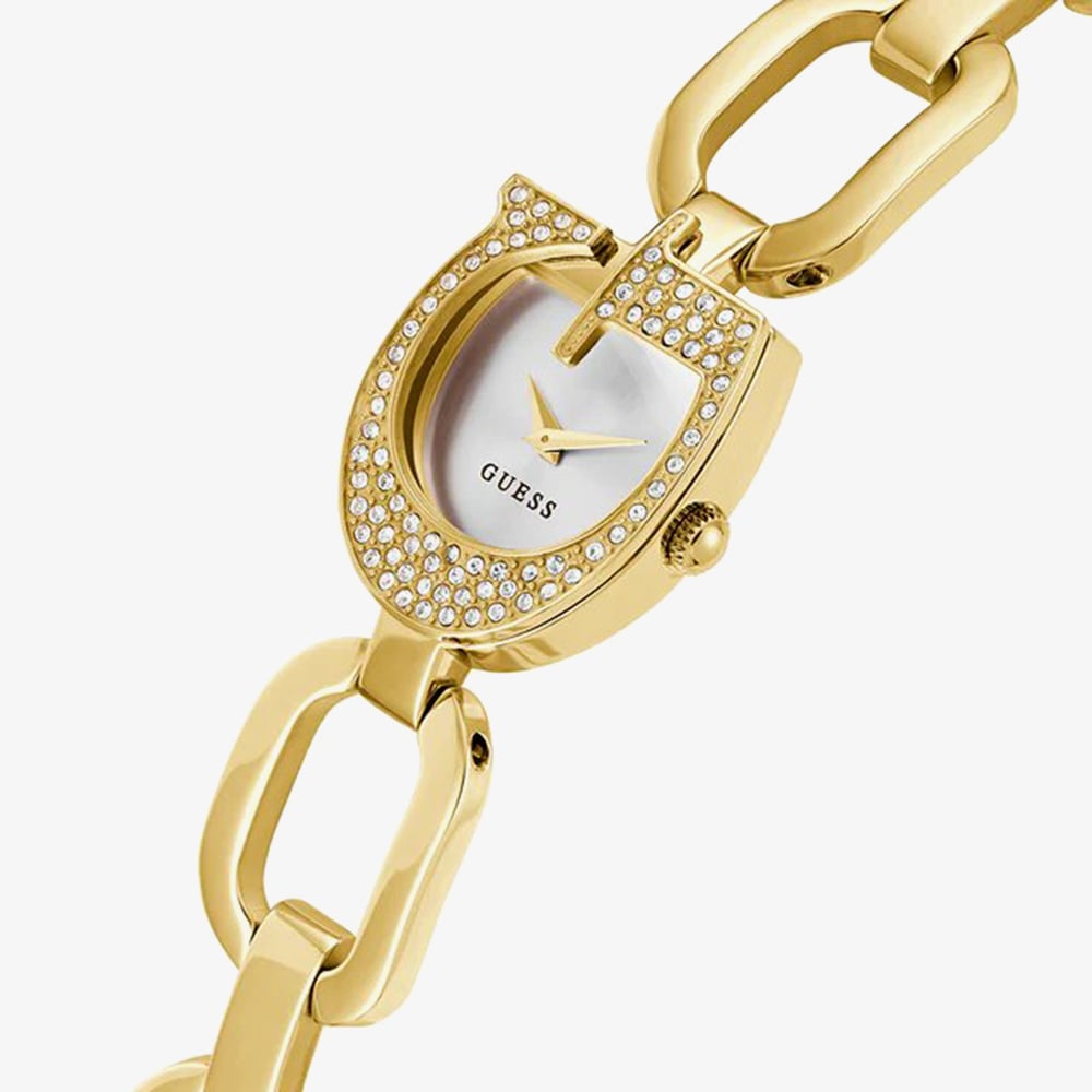 Guess Ladies Gia Gold Tone G Shape Crystal Watch GW0683L2