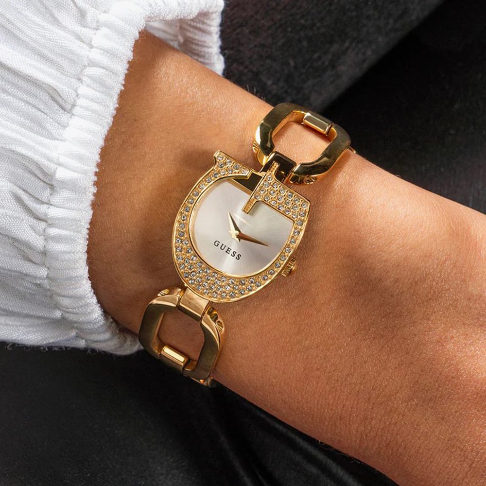 Guess Ladies Gia Gold Tone G Shape Crystal Watch GW0683L2