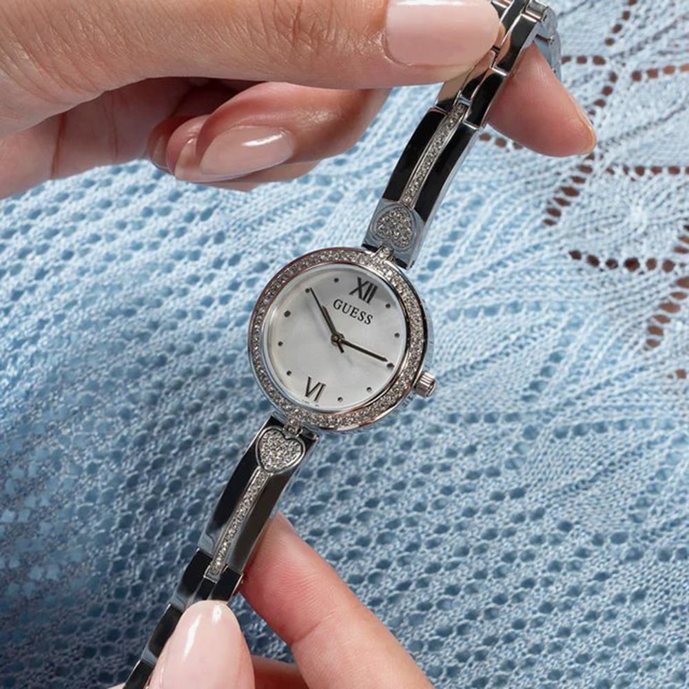 Guess Ladies Lovely Silver Crystal Heart Watch GW0655L1