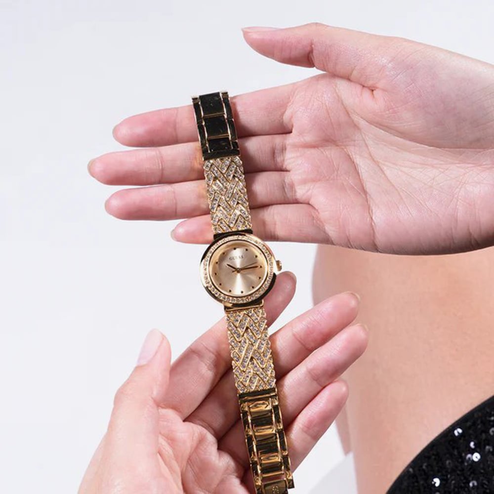 Guess Ladies Treasure Gold Tone Crystal Watch GW0476L2