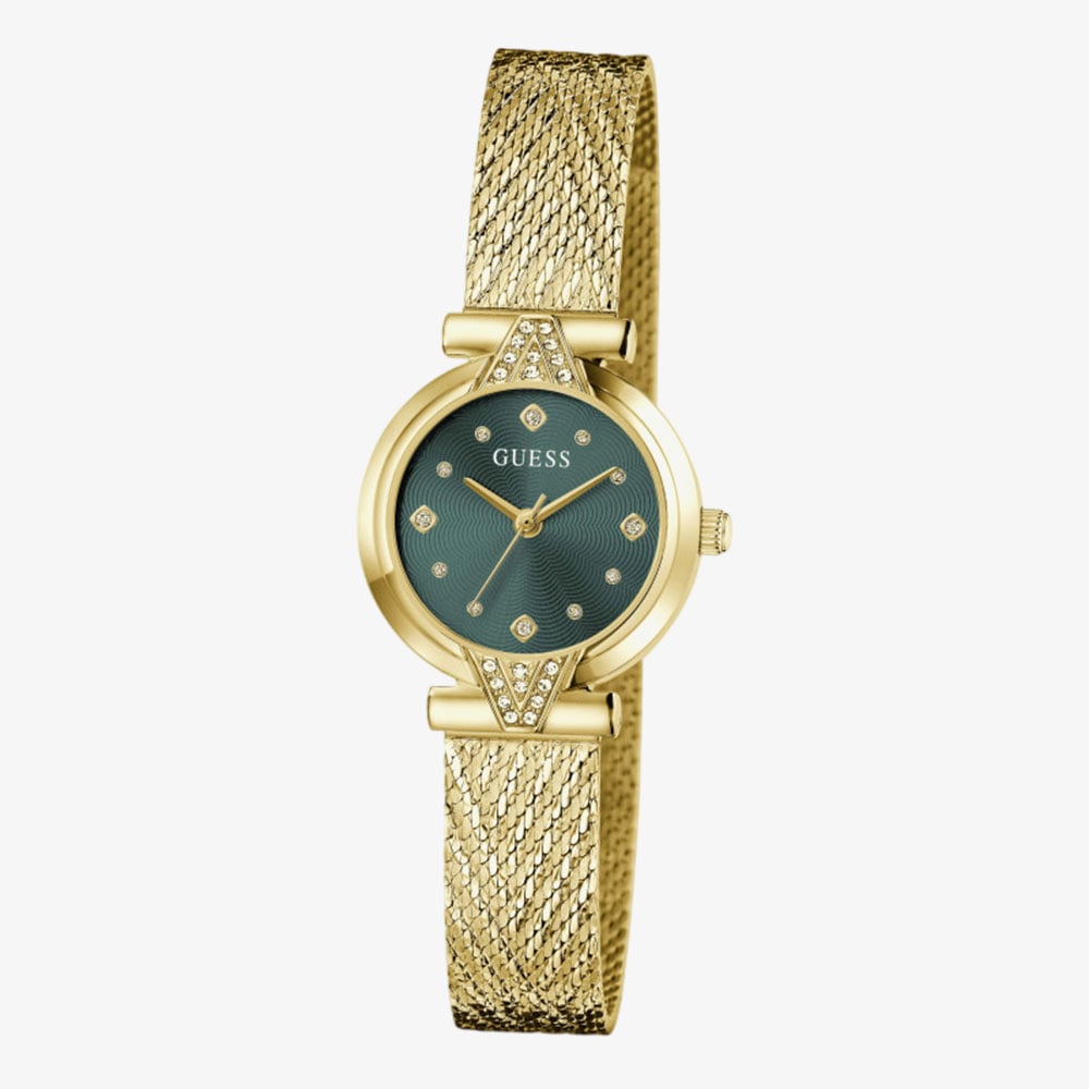 Guess Ladies Louise Gold & Green Mesh Bracelet Watch GW1086L2